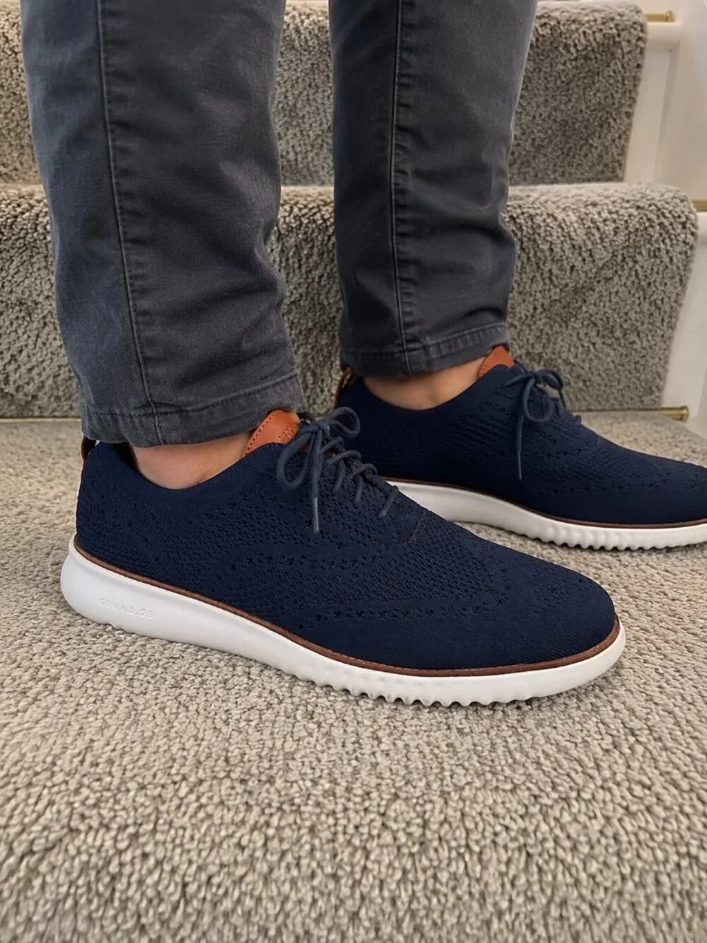 EUC Cole Haan ZeroGrand Wingtip Oxford Shoes in Navy Blue Knit Size 9.5 M